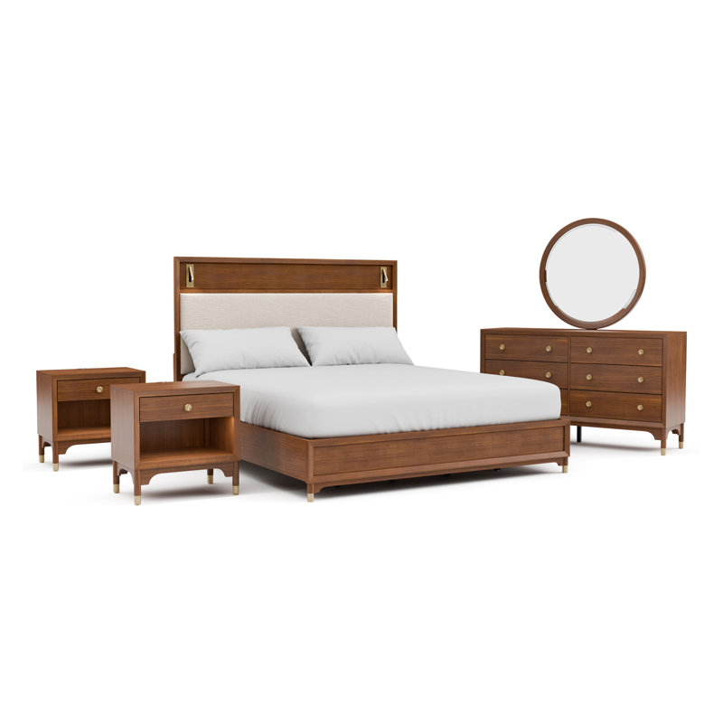 Oberlander 5-Piece Bedroom Set, 5 Pcs: Bed, 2 Nightstands, Dresser, Mirror, King