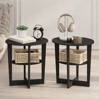 Ebern Designs Elliot Oval Nightstand, Bedside Table with Open Shleves, Walnut, Set of 2