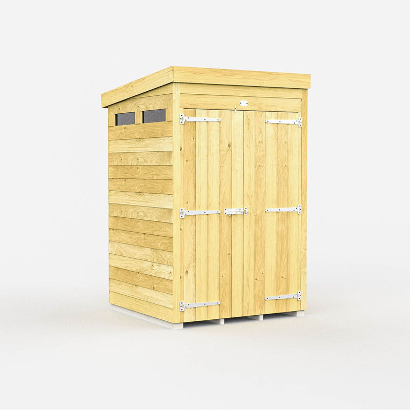 4ft x 4ft Pent Security Shed - Double Door