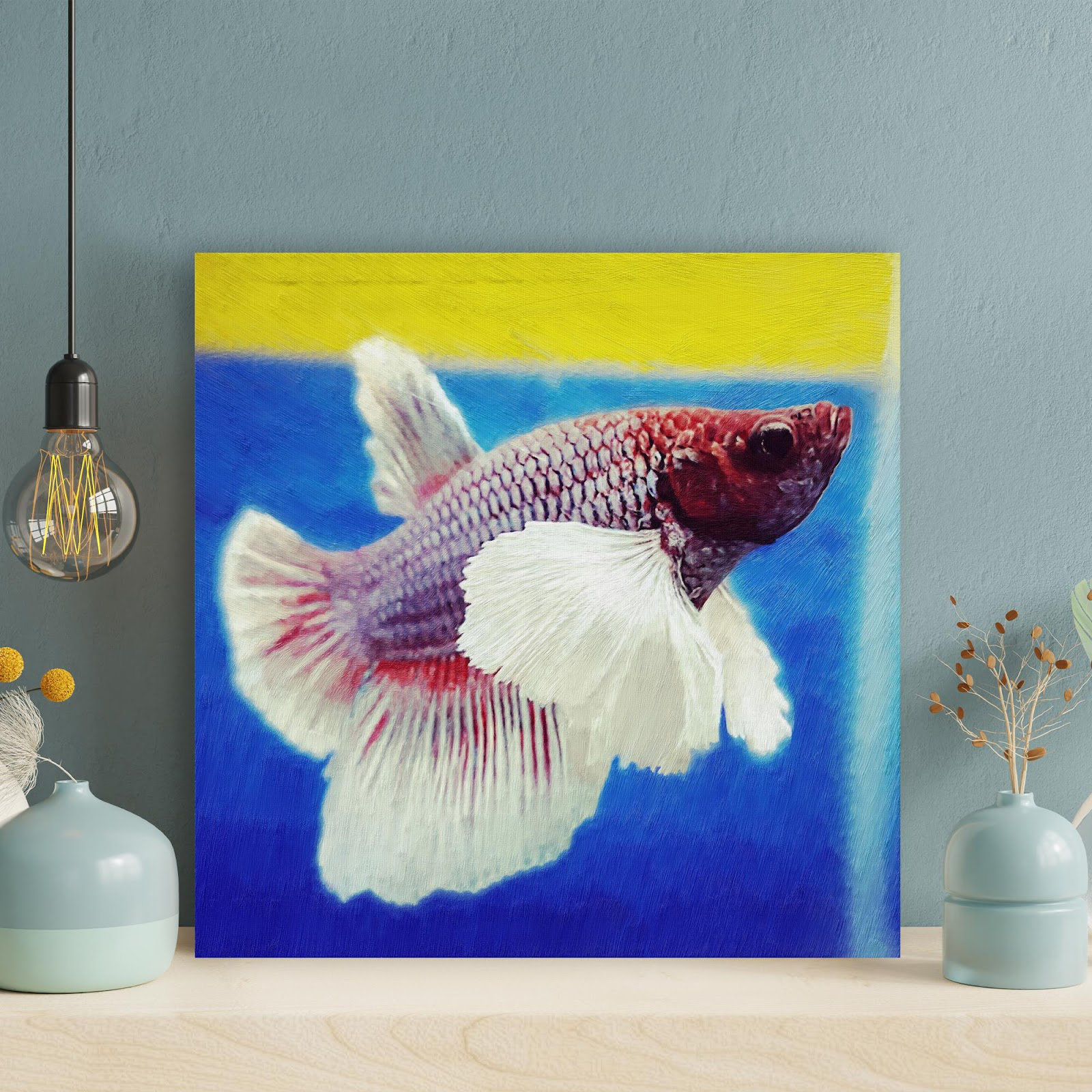 Rosecliff Heights Photo de poisson rouge et blanc Betta peinture sur toile tendue Wayfair Canada