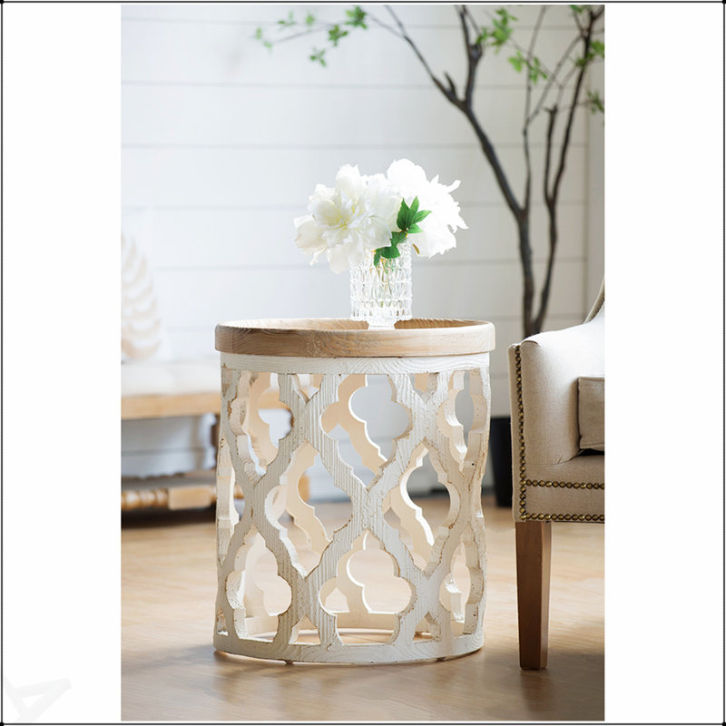 Charming 23-Inch Distressed White Round Side Table, Perfect For Space-Saving And Enhancing Home Decor.