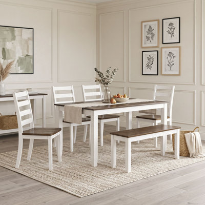 Farmhouse 6-Piece Dining Table Set with Rectangular Table, 4 Chairs and Bench