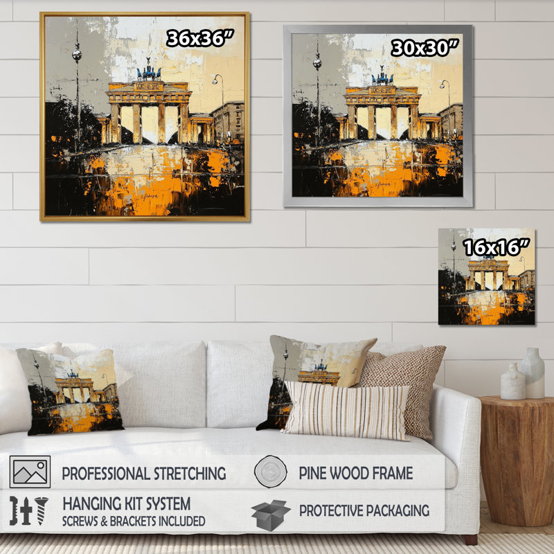 Porte de Brandebourg - décoration murale de Berlin, 36" H x 36" W, Single Picture Framed Print without Mat, Black
