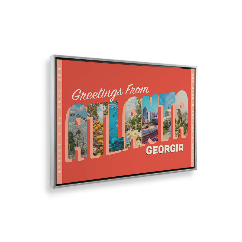 «Greetings from Atlanta» par Deny Designs, reproduction d'art, Toile avec cadre, 12 x 16, Argent argent