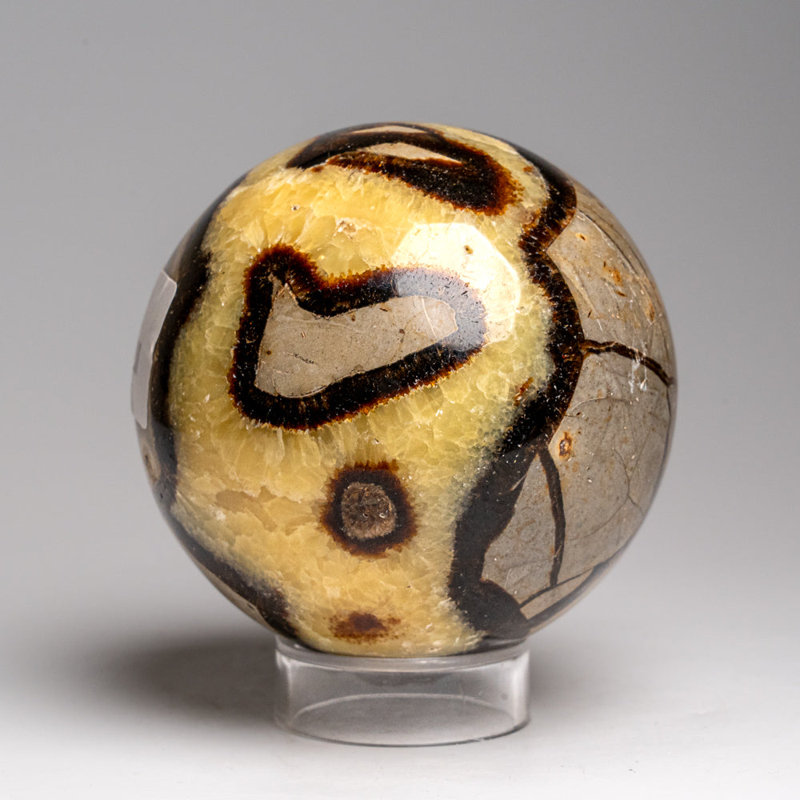 Genuine Polished Septarian (2") Sphere from Madagascar, 3.5" H x 3.5" W x 3.5" D, Yellow/ Gray