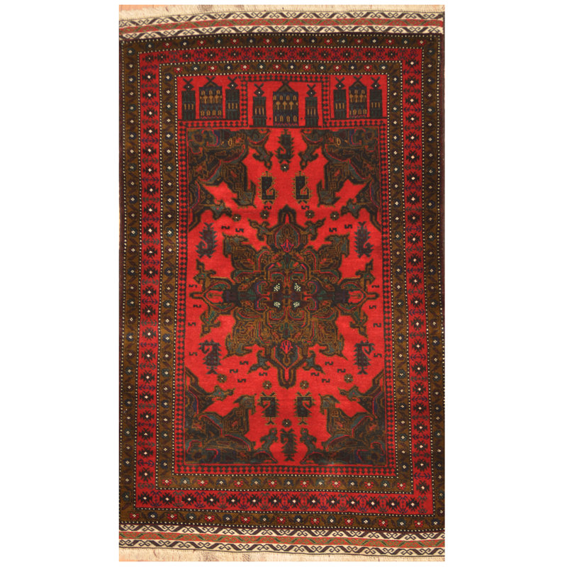 Tapis en laine noué à la main Bungalow Rose Balouchi Bungalow
