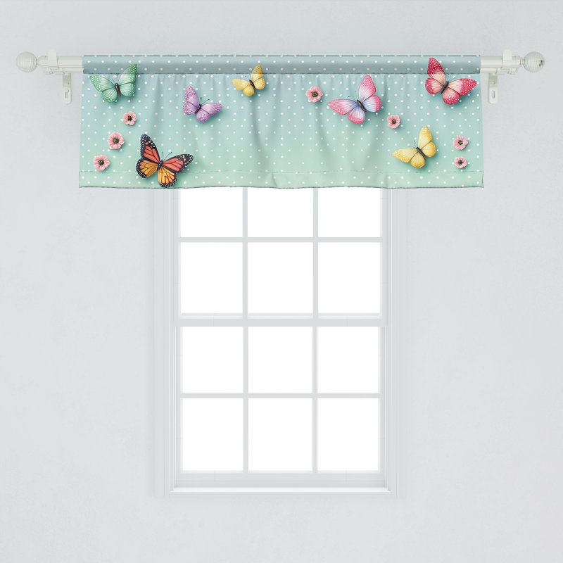 Almond Green Butterfly Satin Rod Pocket Valance