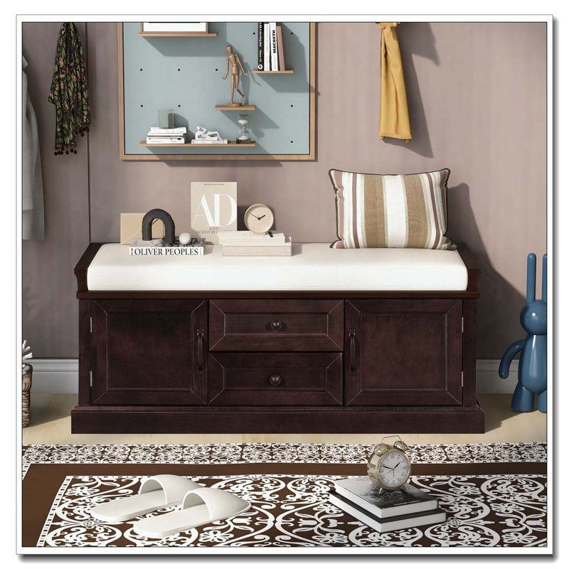 Banc de rangement avec 2 tiroirs et 2 armoires, Espresso