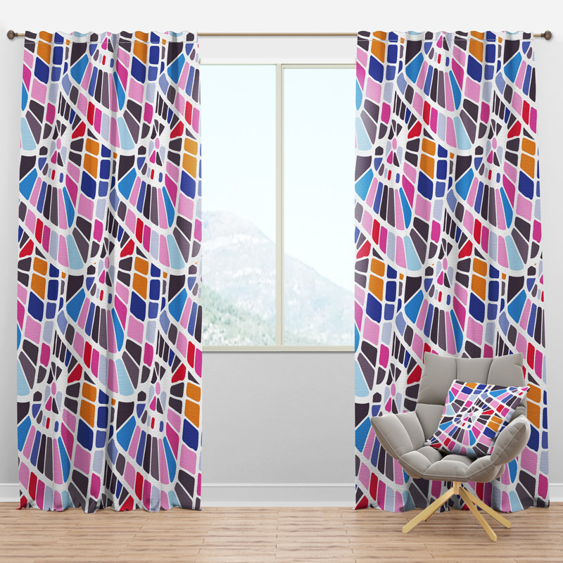 Abstrait rétro motif géométrique I - panneau de rideau simple semi-transparent Mid-Century, l 52 po x L 84 po