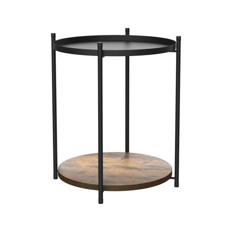 Round Black Metal End Table with Removable Tray