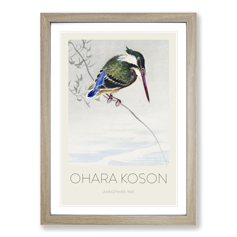 A Kingfisher by Ohara Koson - Picture Frame Painting, 48cm H x 36cm W x 2cm D, Oak Framed