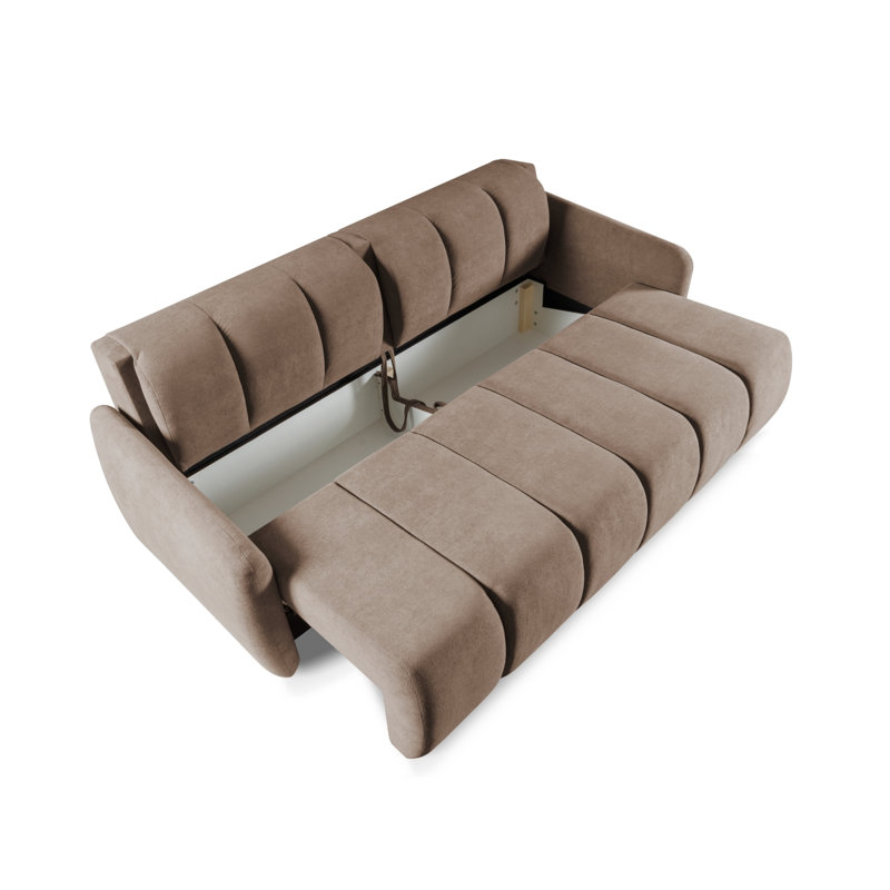 3 Seater Velvet Sofa Bed, Beige