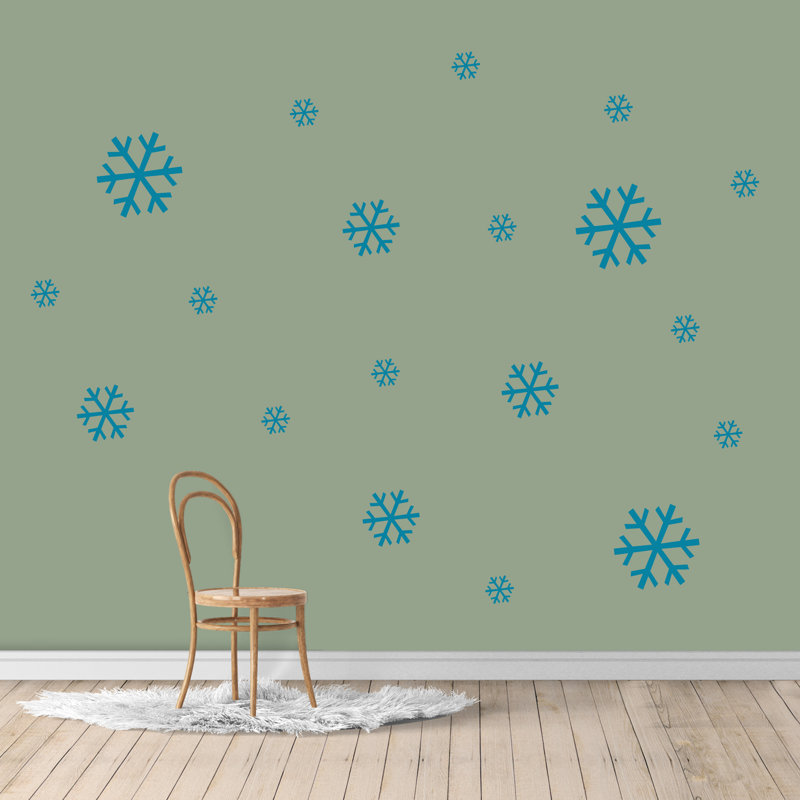 Ensemble de 19 décalcomanies murales flocon de neige, Bleu sarcelle