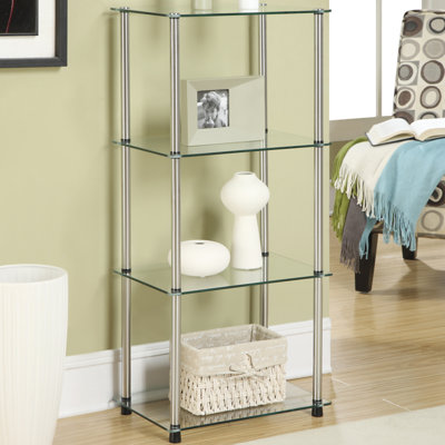 Beckett Etagere Glass Bookcase with Metal Poles