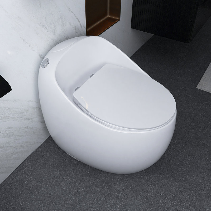 1-Piece 1.28 GPF Single Flush Egg Shape Toilet In Glossy White
