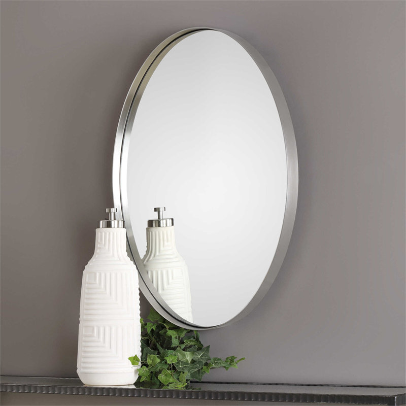 Devan Glass Oval Wall Mirror, Brushed Nickel