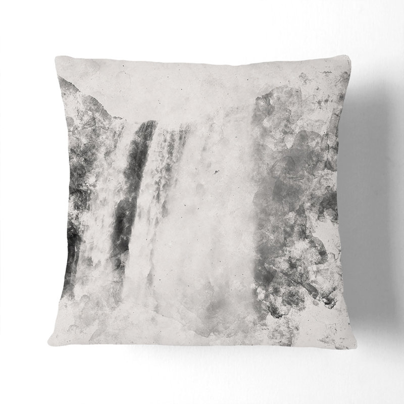 Skogafoss Waterfall Iceland Cushion with Filling, Black, 40cm H x 40cm W x 15cm D