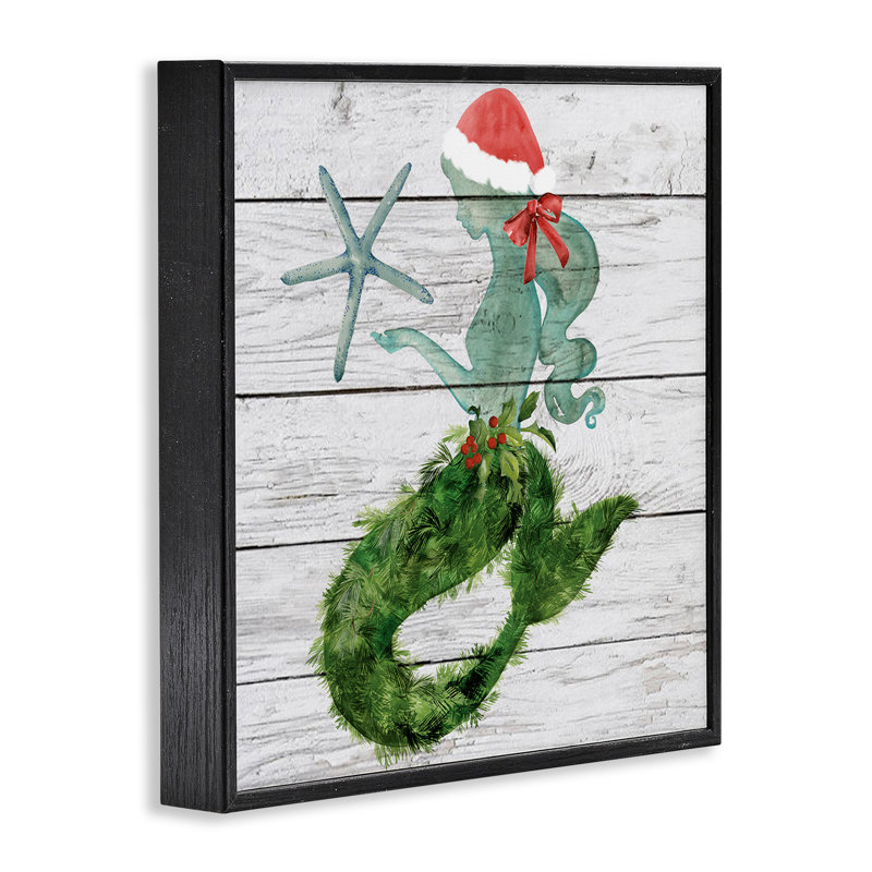 Pin de Noël sirène hivernale, H 12 po x l 12 po, Giclée encadrée noir minuit