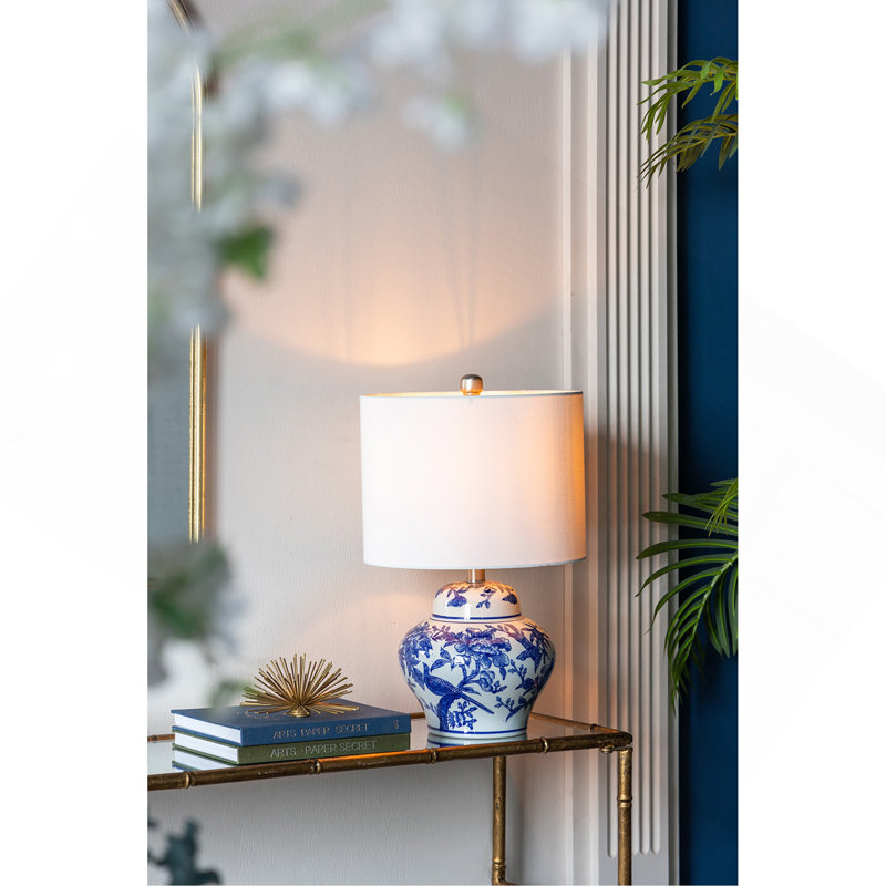 Lampe de vase en céramique bleue et blanche D12x19,3 "