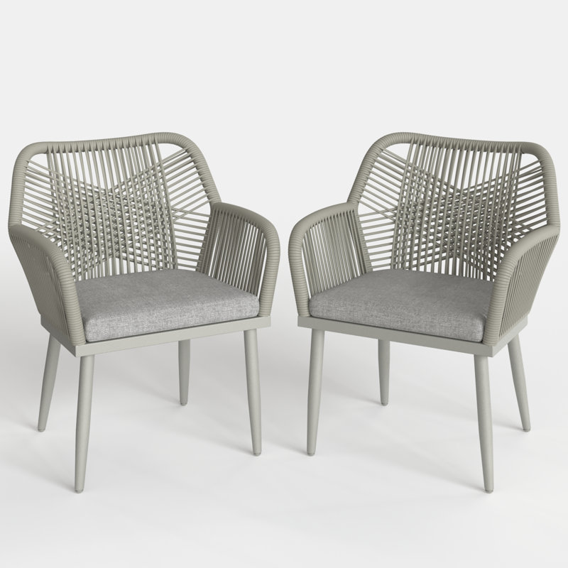 Patio Dining Armchair with Cushion, Light Grey