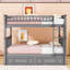 Lit superposé simple au-dessus de simple, lit superposé en bois avec tiroirs-239925038
