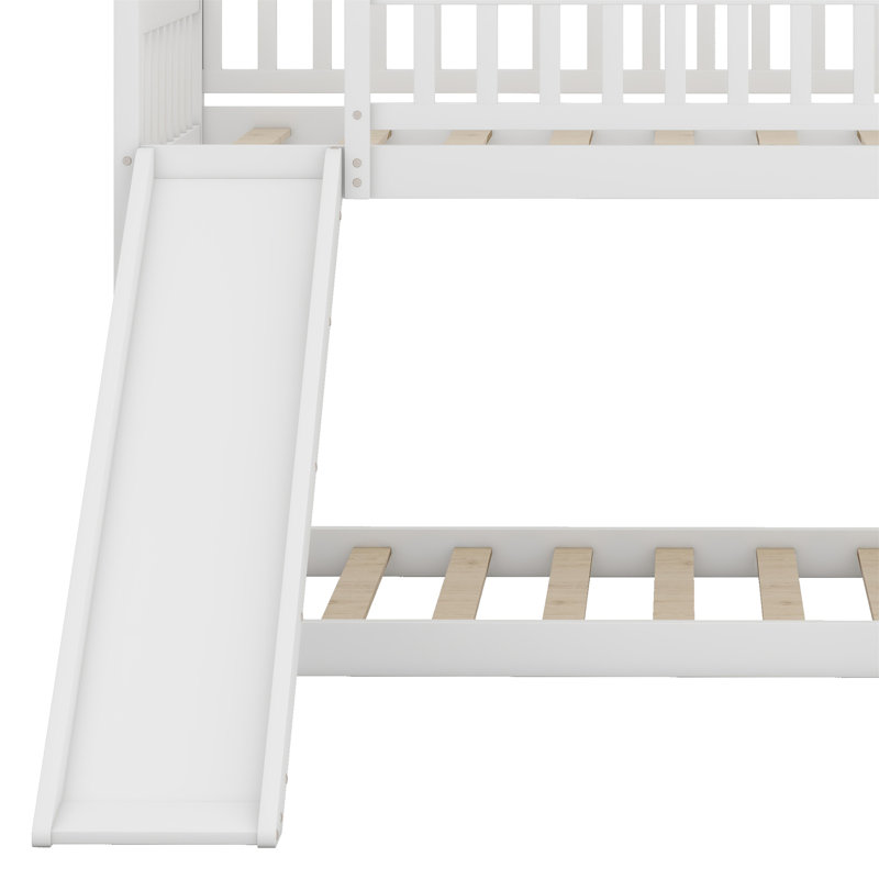 House Bunk Bed With Slide, White