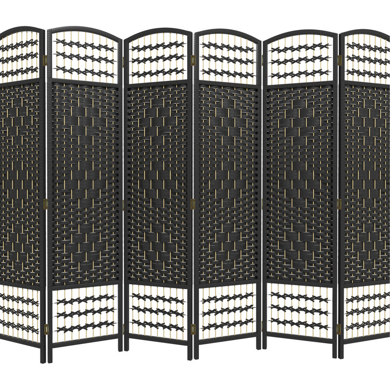 Paravent à 6 panneaux, cloison pliante de 5,6 pi, cloison en fibre noire, pour bureau à domicile, salon, chambre à coucher, charnières en métal reliant les charnières