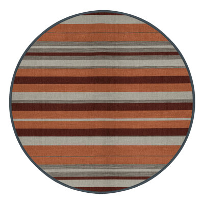 Washable Terracotta Light Gray Striped Area Rug