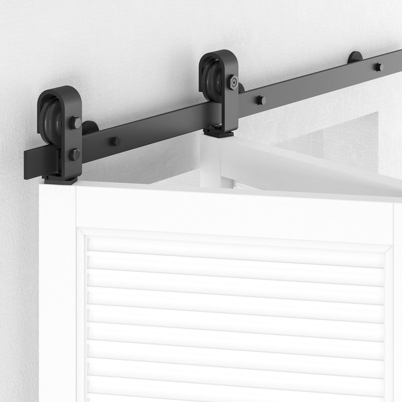 Ensemble de quincaillerie de porte de grange standard pliable pour deux portes (porte non incluse), support fixé au sommet