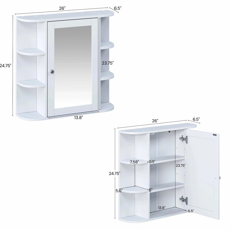 Bathroom Wall Storage Cabinet With Mirror, Adjustable Shelves, And Open Compartments,  For Organized And Stylish Bathrooms