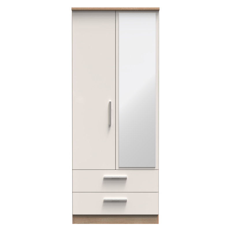 Borgeson 2 Door 2 Drawer Mirrored Robe, Kashmir Gloss/Bardolino Oak