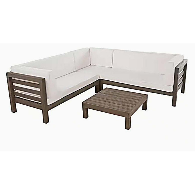ensemble modulaire d'extérieur en bois avec coussins, blanc