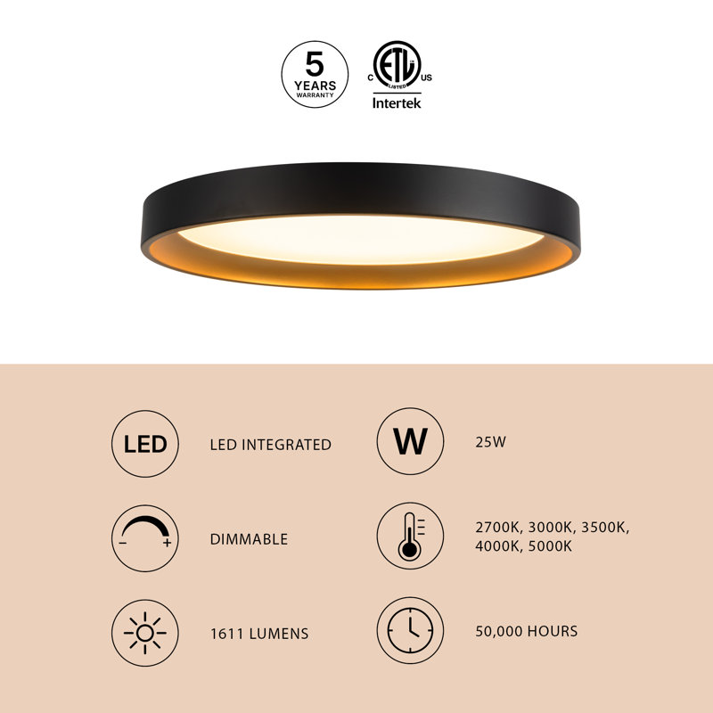 Nix 12-in Black dimmable LED Flush Mount, Matte Black/Gold