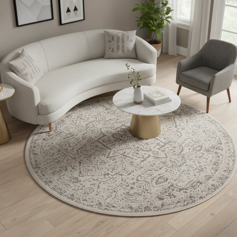 Tapis oriental à médaillon transitionnel Nimaha, Rond 7 pi 10 po