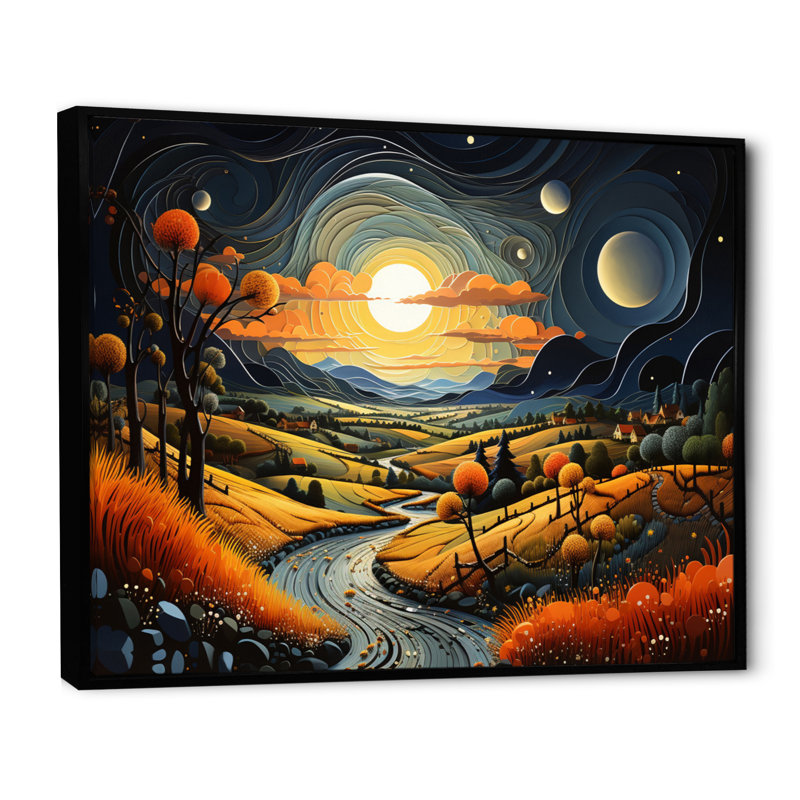 «Countryside Moody Skies III», reproduction sur toile, Cadre flottant noir, H 16 po x l 32 po x P 1 po