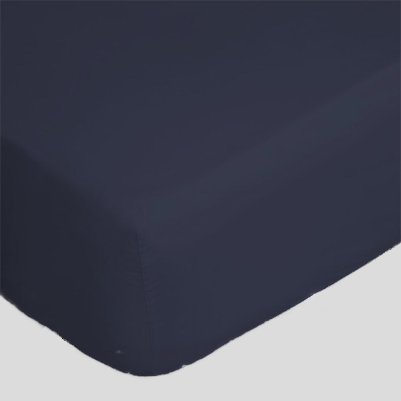 ALVITO 100% Cotton Flatweave Fitted Sheet, Full Fitted Sheet, Navy