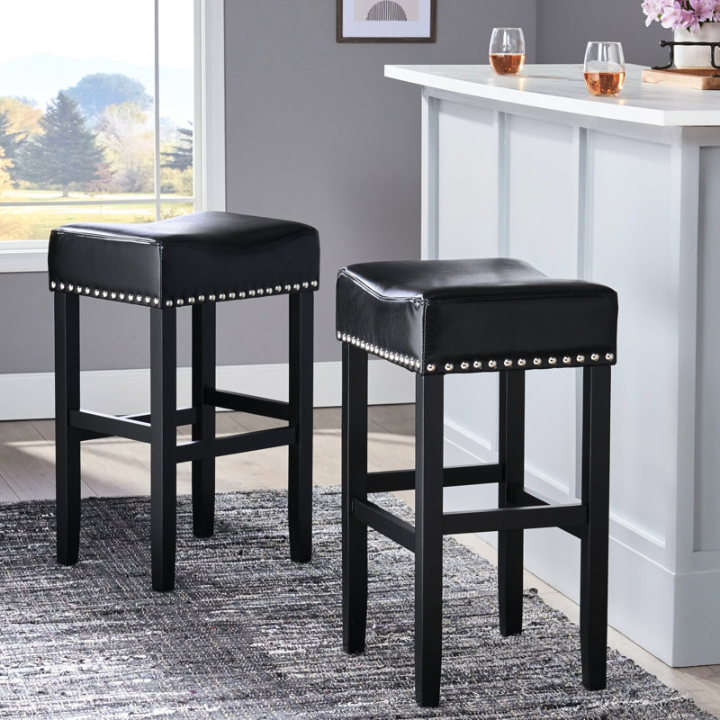 2 chaises sans dossier - cuir haut, 31,05 po de hauteur, paire de sièges souples d'unité centrale de 30,50 po de hauteur, détails cloutés élégants