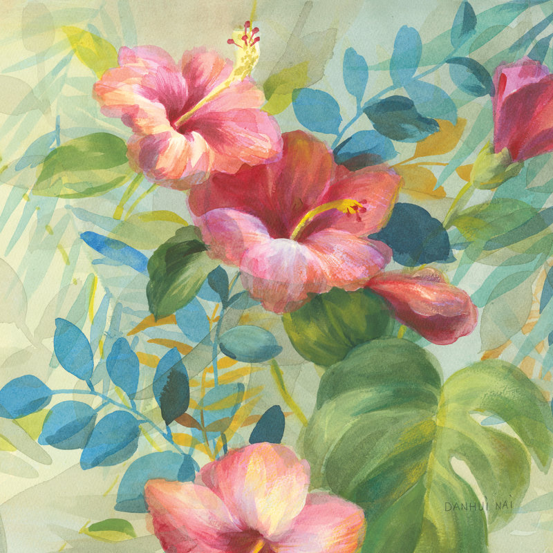 «Hibiscus Garden II» par Danhui Nai, reproduction d'art sur toile tendue, H 12 po x l 12 po