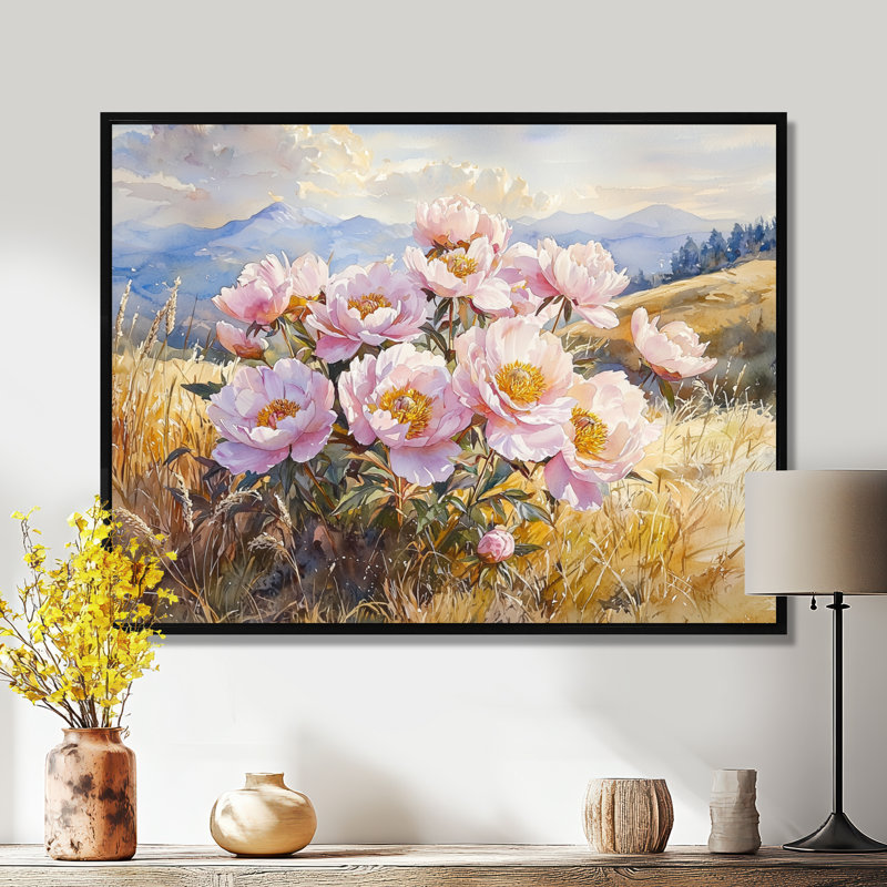 «Gissette Mountain Meadow Pe pivons II», art mural pivoines, Noir, noir, noir, noir, H 12 po x l 20 po