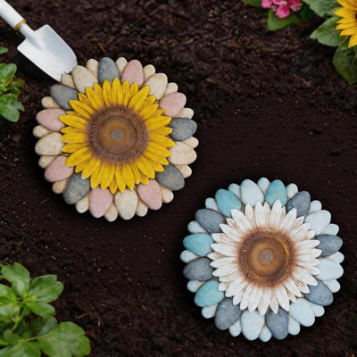 Tournesol, ciment, pierres de marche, paquet de 2, 10 pouces, décoration extérieure antidérapante robuste pour cour, patio, pelouse