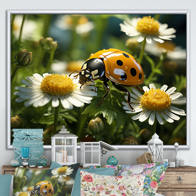 «Sunshine Ladybug Travel Splendor I», reproduction sur toile, Cadre flottant blanc, H 30 po x l 40 po x P 1,5 po