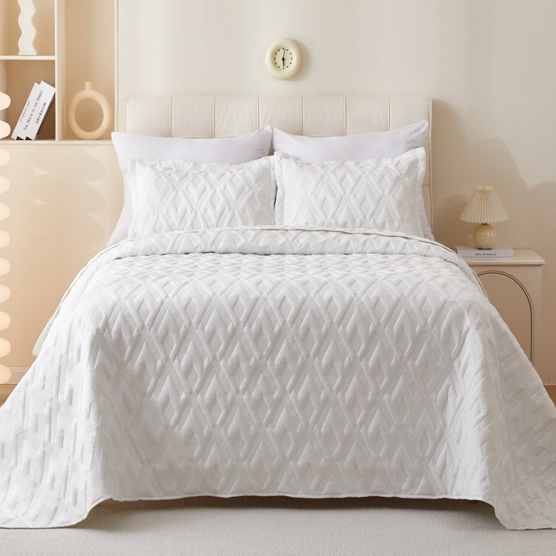 Courtepointe réversible en microfibre , Courtepointe très grand et 2 très grandes taies, Blanc