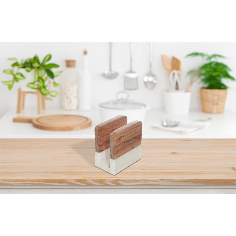Porte-serviette en marbre blanc et bois