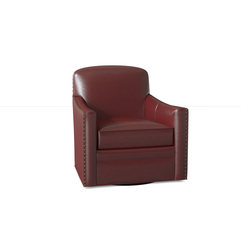 Luna Leather Swivel Armchair, Aline Light Gray Stonewash Genuine Leather, French Natural, Swivel - Standard