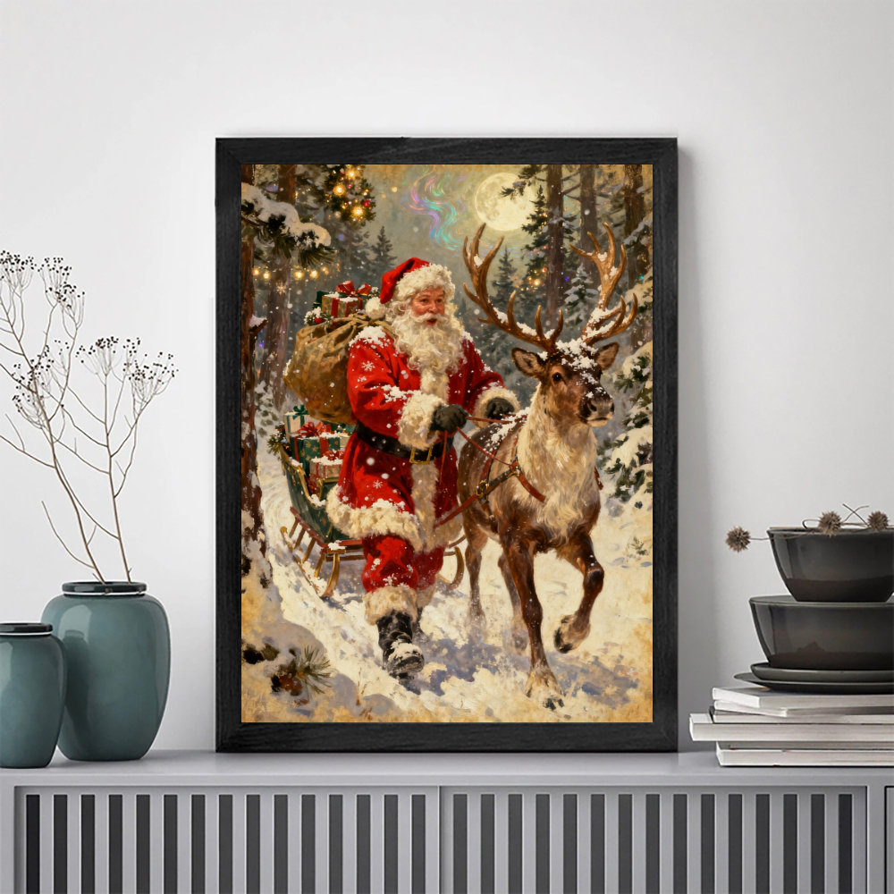 charlton-home-black-framed-vintage-christmas-santa-claus-with-reindeer