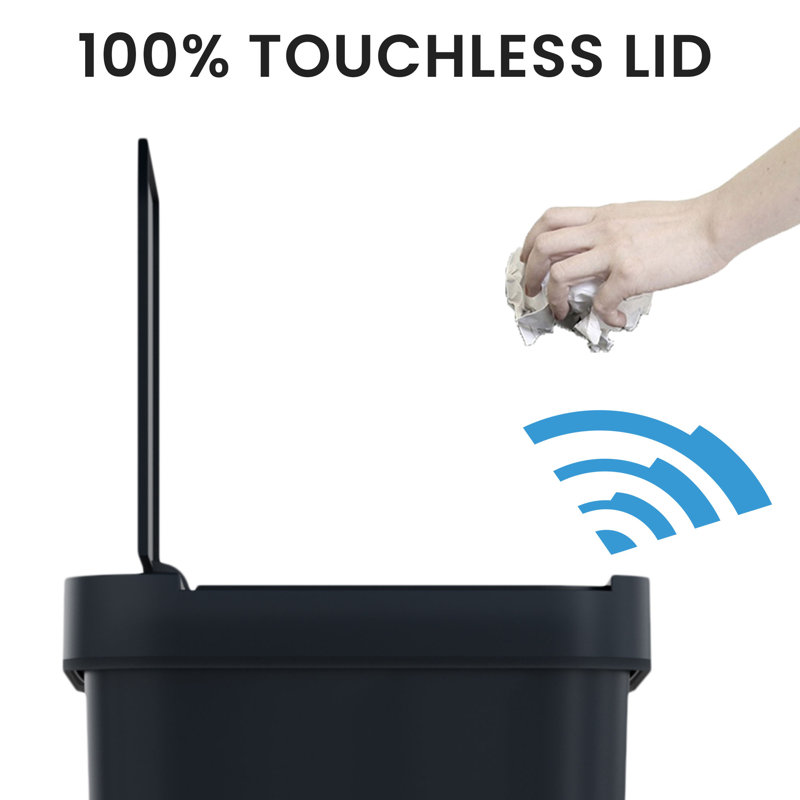 Black 13.2 Gallon Touchless Plastic Kitchen Trash Can