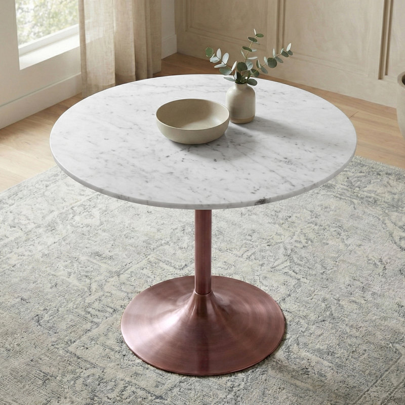 Osborne 36"W Genuine Marble and Iron Contemporary Dining Table with Pedestal Base