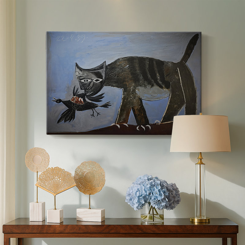 Pablo Picasso "Chat dévorant un oiseau" - Art mural de qualité musée sur toile tendue, 32 x 48