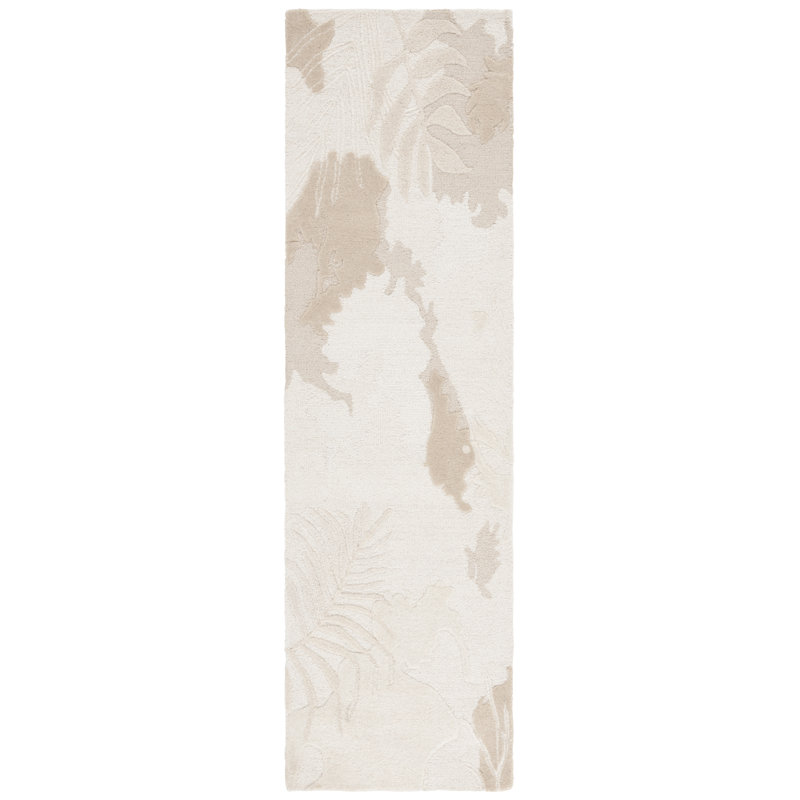 Kyiana Hand Tufted Wool/Cotton Floral Rug in Ivory/Beige, Runner 2'3" x 8'