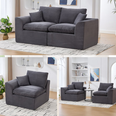 Canapé Cloud 2 places pour appartements, revêtement en velours côtelé doux, housses amovibles, mousse haute densité, accoudoirs incurvés, canapé moderne sans montage, confortable et flexible, coussin amovible haute résistance.